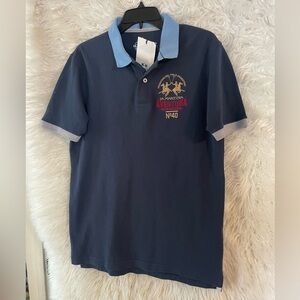 LA Martina Saddlery NWT Men’s Navy Blue Short Sleeve Polo Shirt. Size Medium